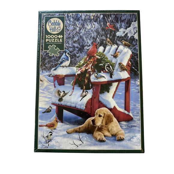NEW Cobble Hill WARM WINTER'S DAY 1000 piece puzzle birds Christmas Made In USA - Picture 1 of 5